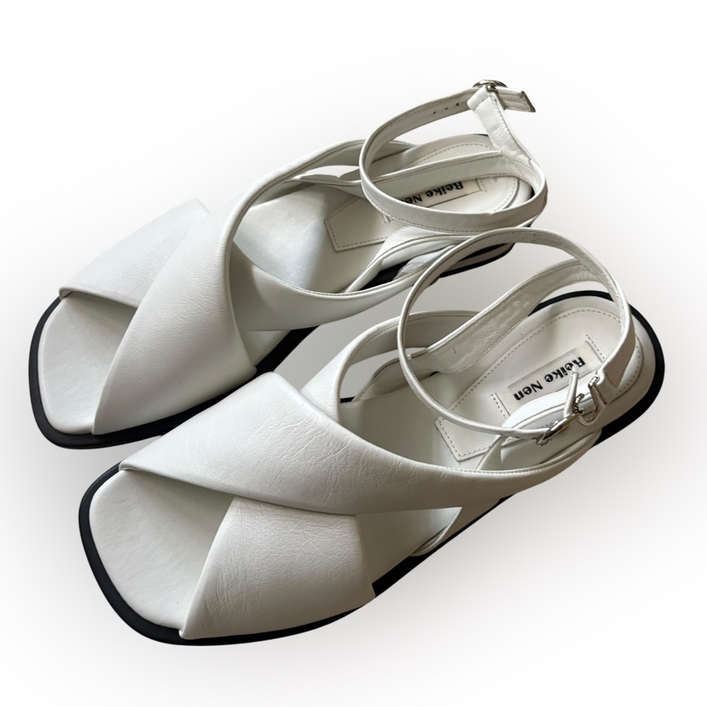 Reike Nen White Leather Crossover Ankle Strap Sandals Size 39
